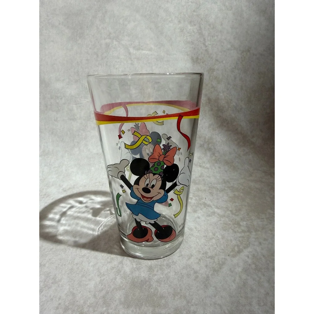 Disney Minnie Mouse Birthday Celebration Glass Tumbler Gibson Clear 16oz
